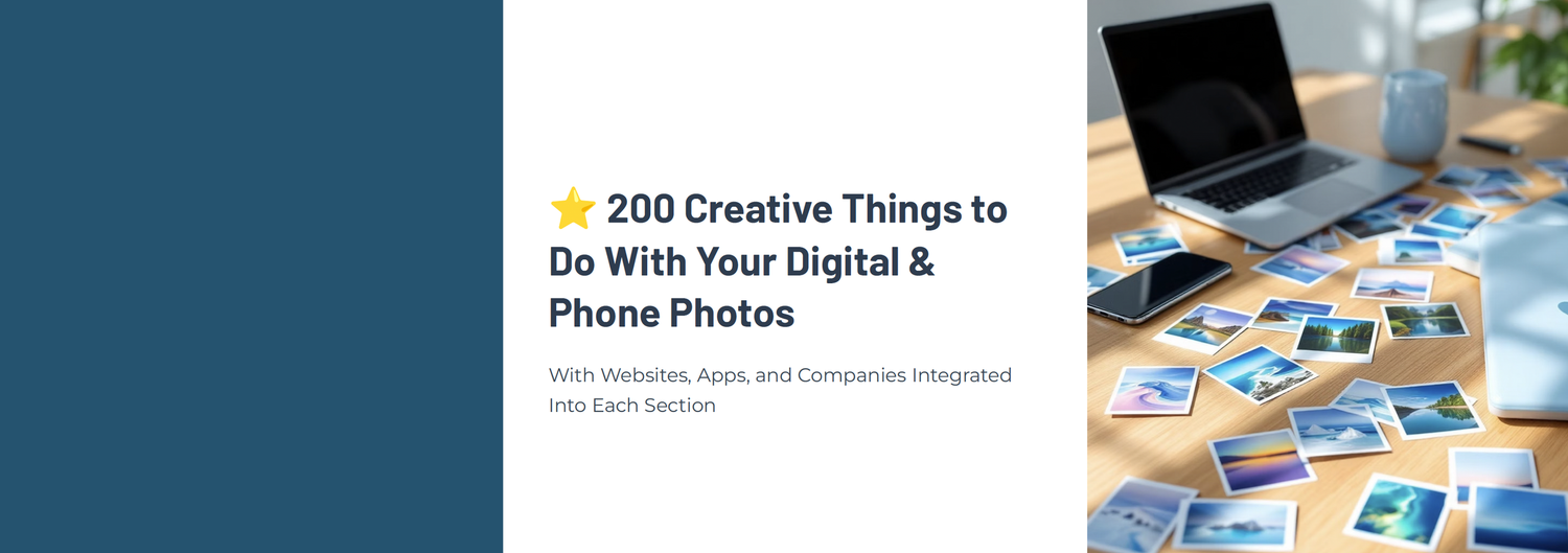 Collection of creative digital photo editing ideas and tutorials shown in a grid layout of device screens.