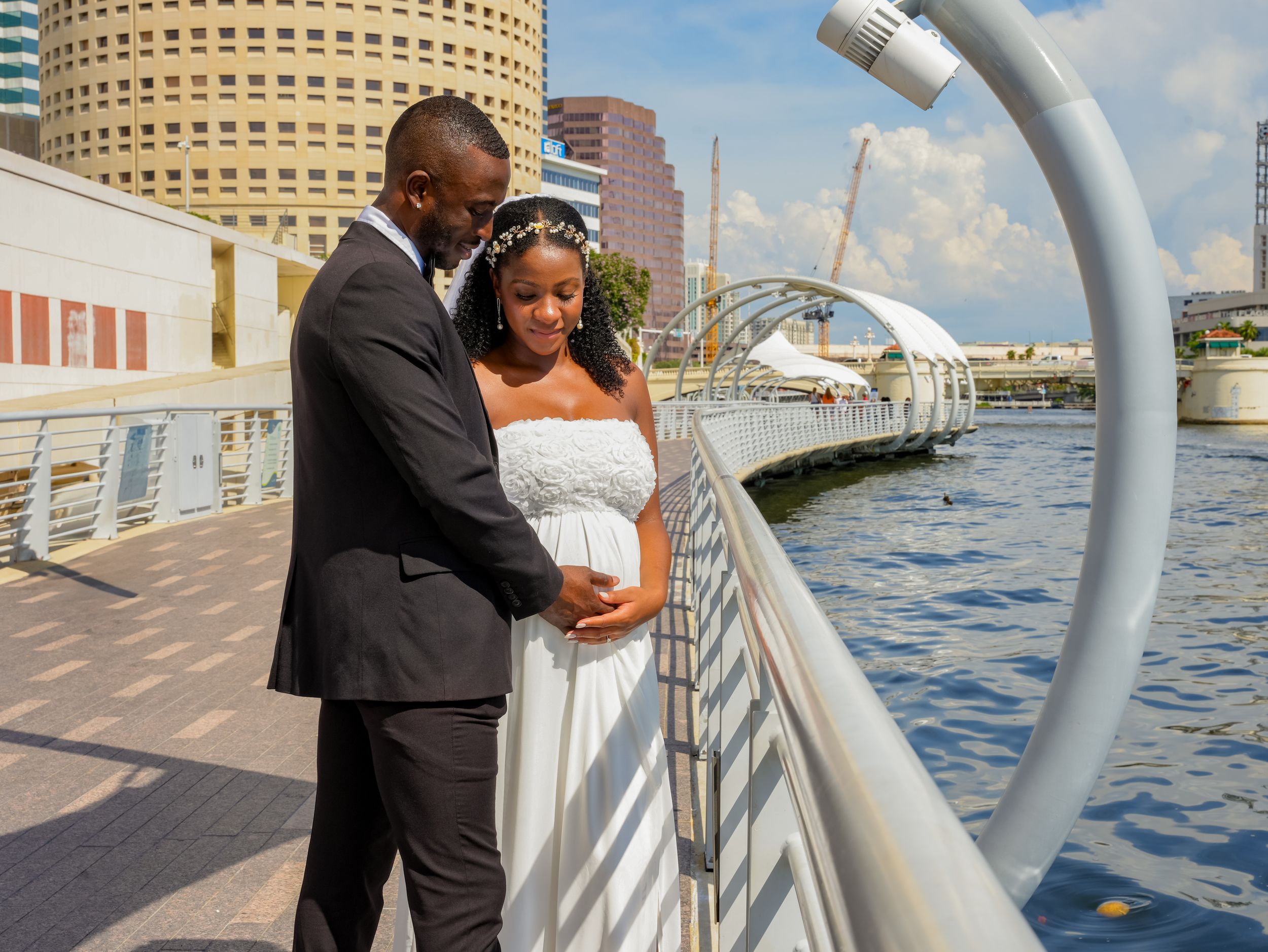 Tampa Riverwalk, Downtown Tampa Elopement photo session with BE Jazy Photography-Tampa Bay Photographer-Elopement-Courthouse wedding