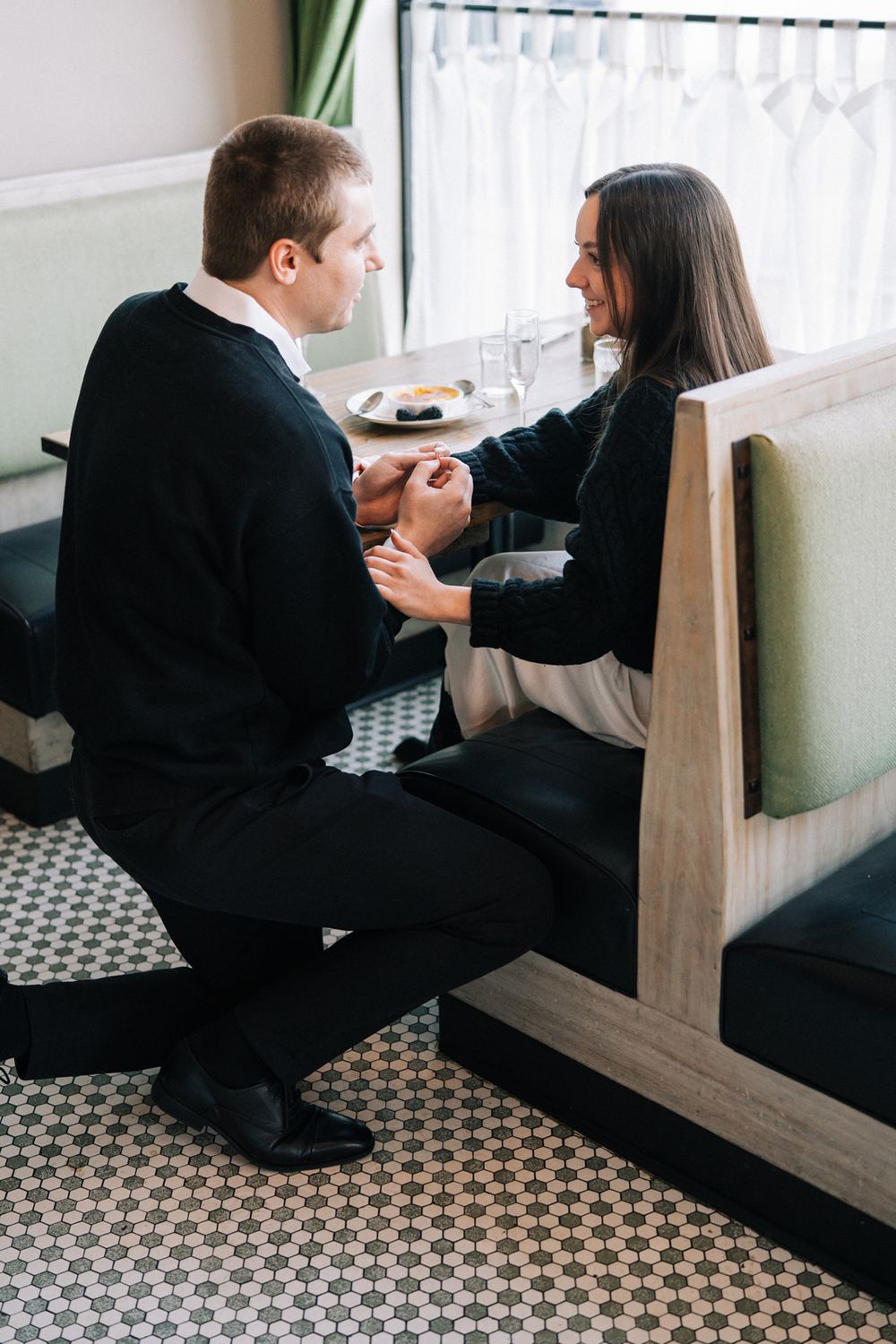 Engagement proposal photos at Milkstop in La Grange, Illinois.