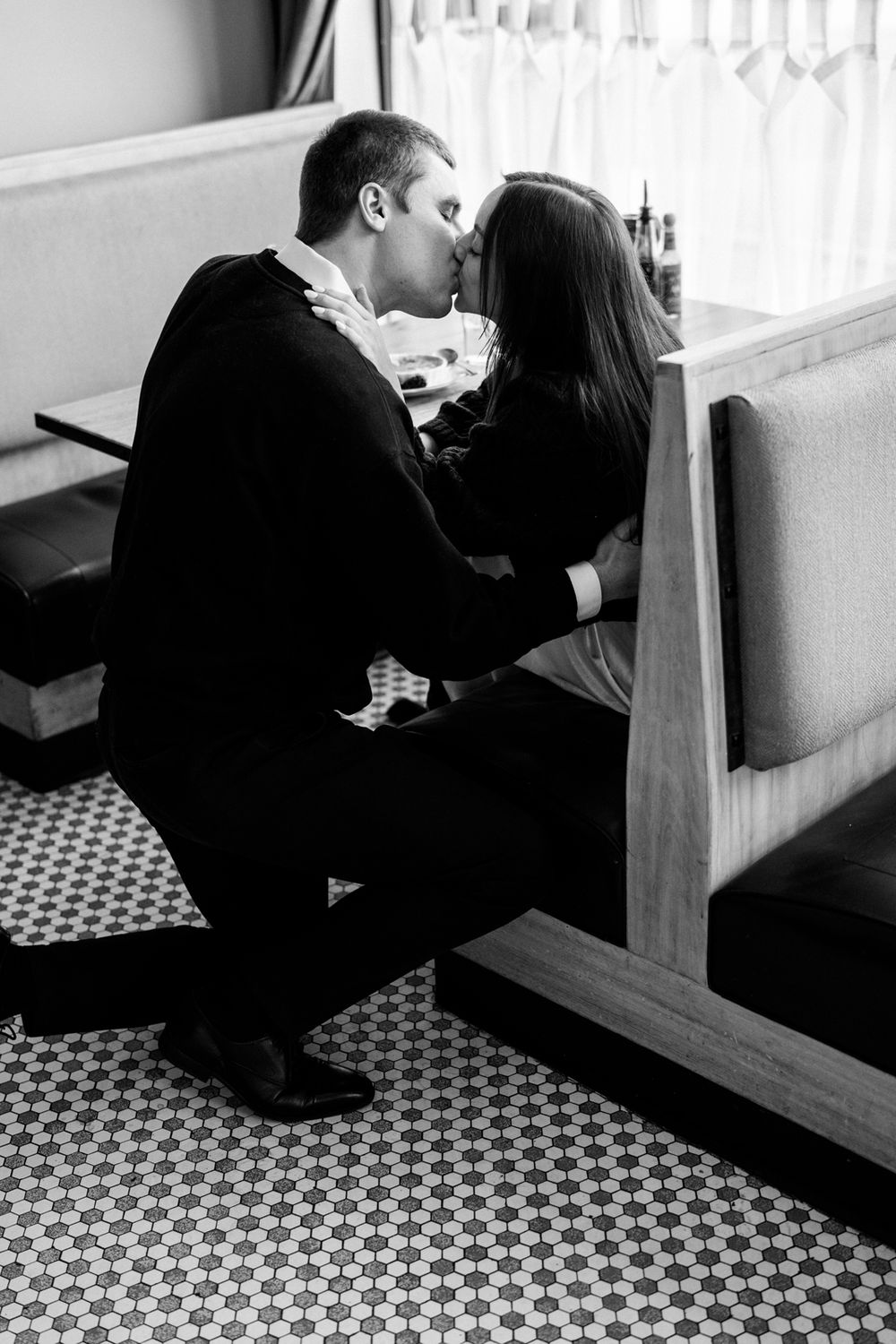 Engagement proposal photos at Milkstop in La Grange, Illinois.