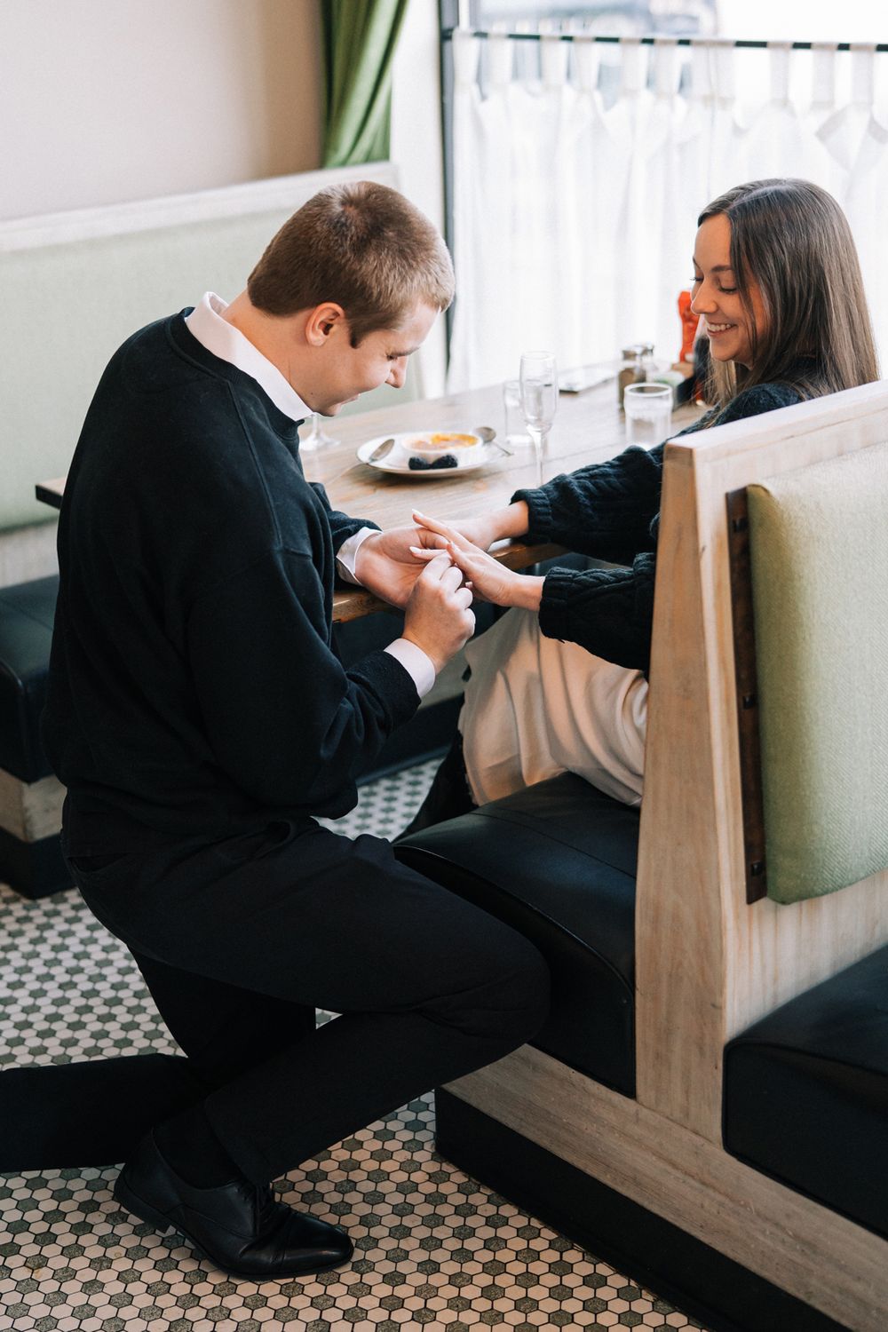 Engagement proposal photos at Milkstop in La Grange, Illinois.