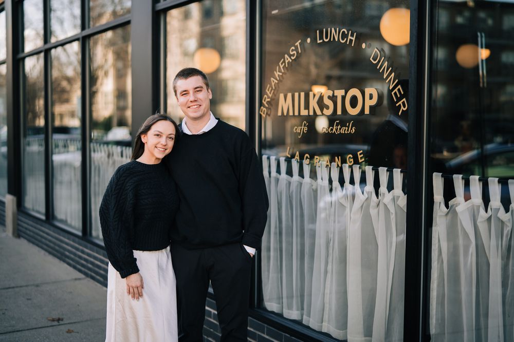Engagement proposal photos at Milkstop in La Grange, Illinois.