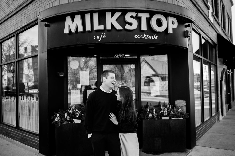 Engagement proposal photos at Milkstop in La Grange, Illinois.