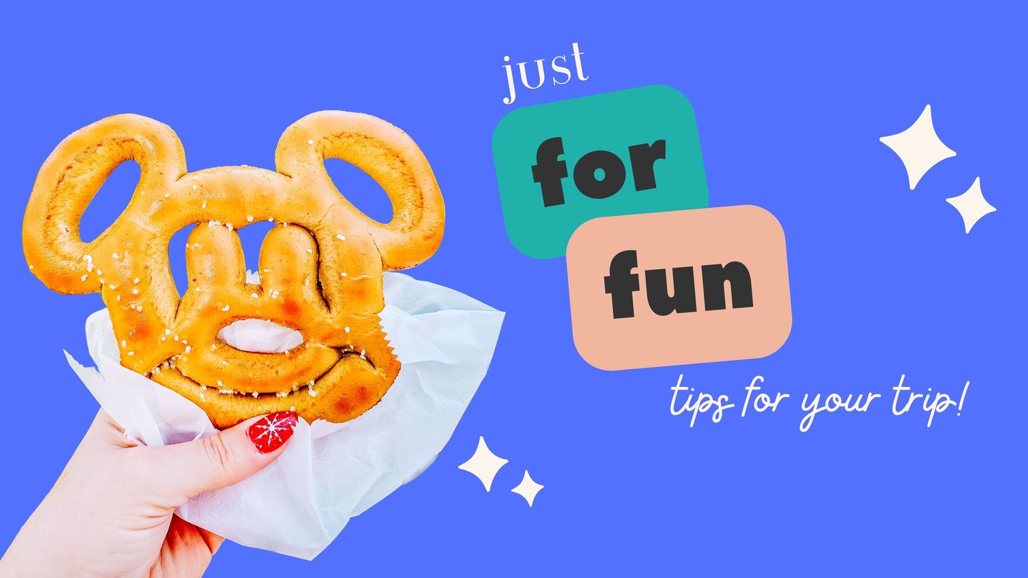 Disney vacation planning header with bright blue background and sparkly elements.