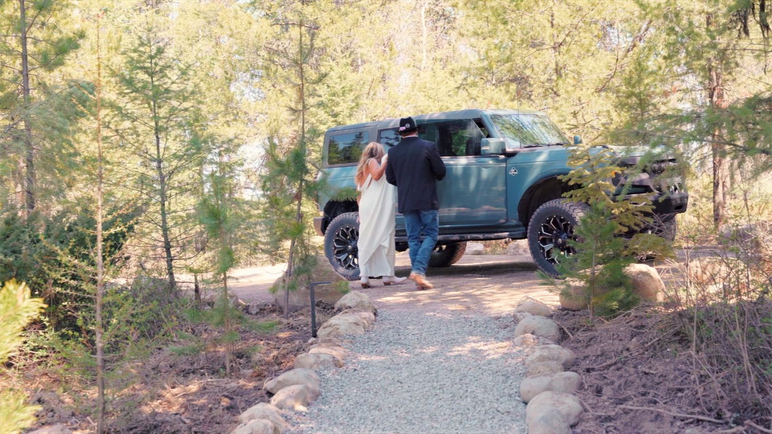 Compilation of five romantic wedding photos showing tender moments between a couple on their special day.