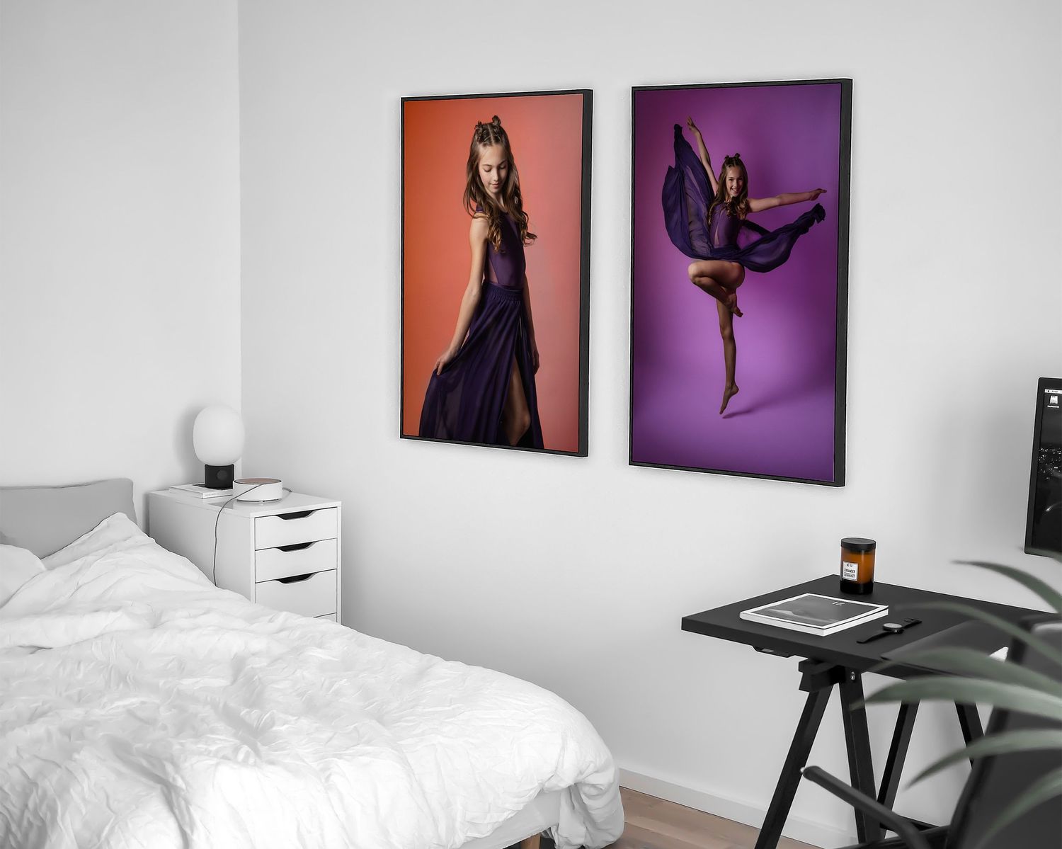 kid dancer photographs framed on wall of a child's room