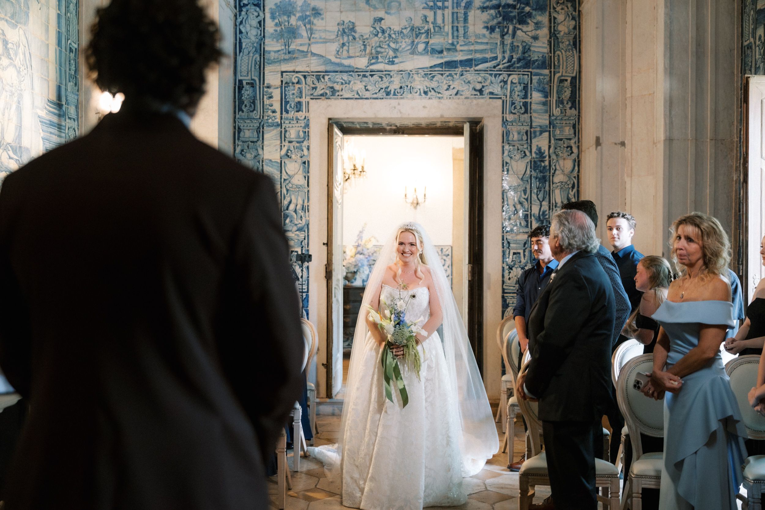 Wedding ceremony surrounded by Portuguese blue tiles
