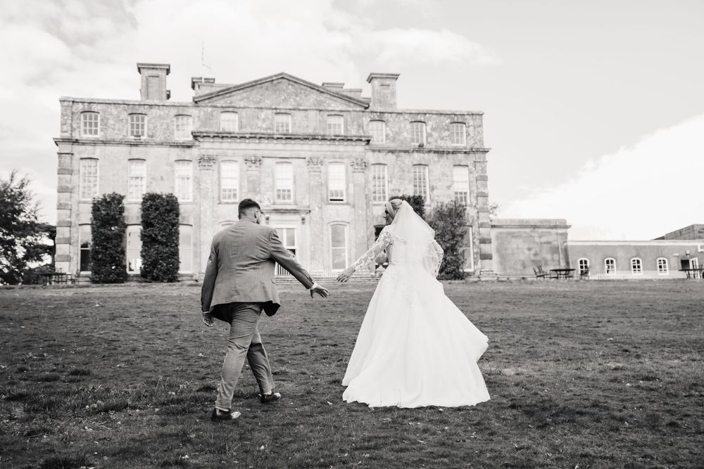black and white photographs showing Kingston Maurward grounds. Relaxed Dorset Wedding photographer