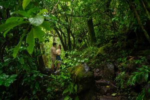 Proposal engagement couple jungle photo on Maui Hawaii