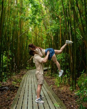 Proposal engagement couple jungle photo on Maui Hawaii