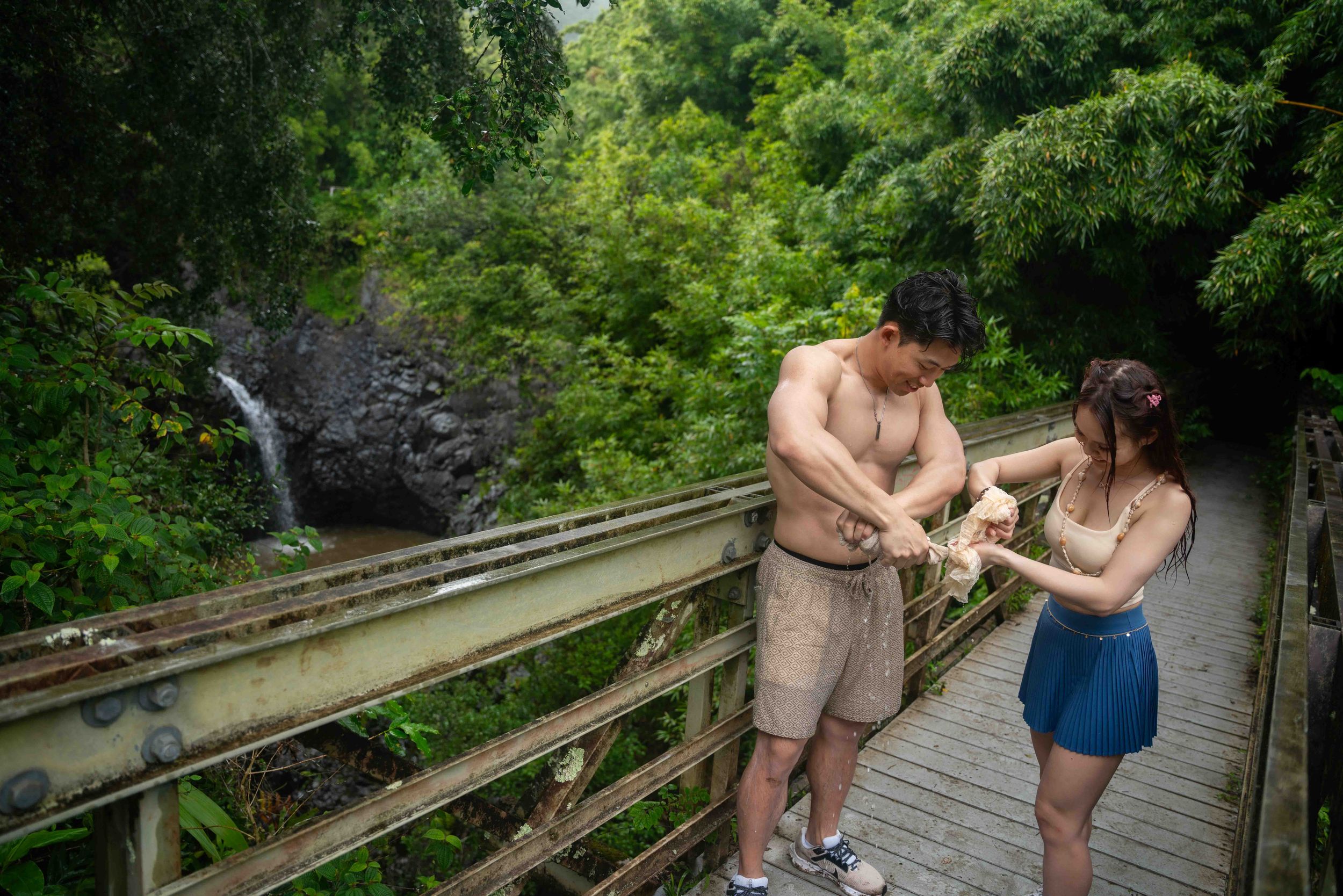 Proposal engagement couple jungle photo on Maui Hawaii