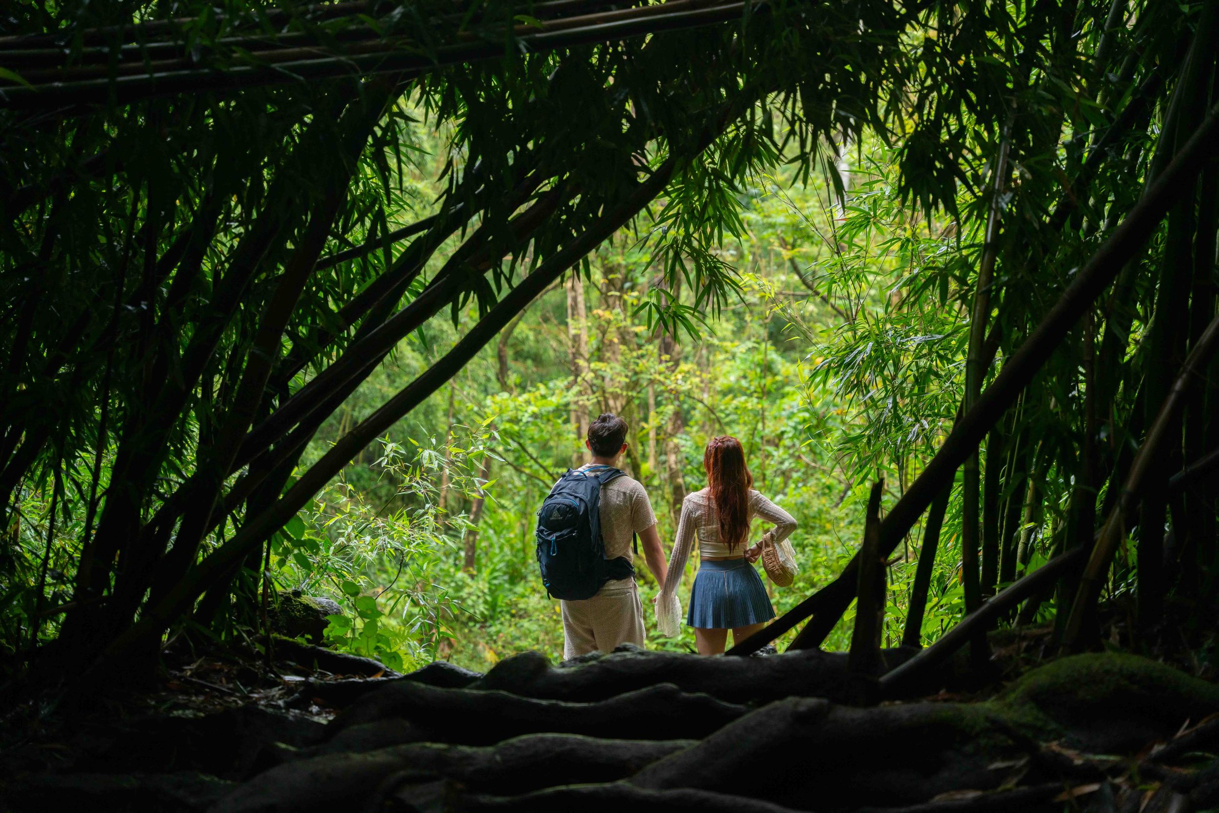 Proposal engagement couple jungle photo on Maui Hawaii