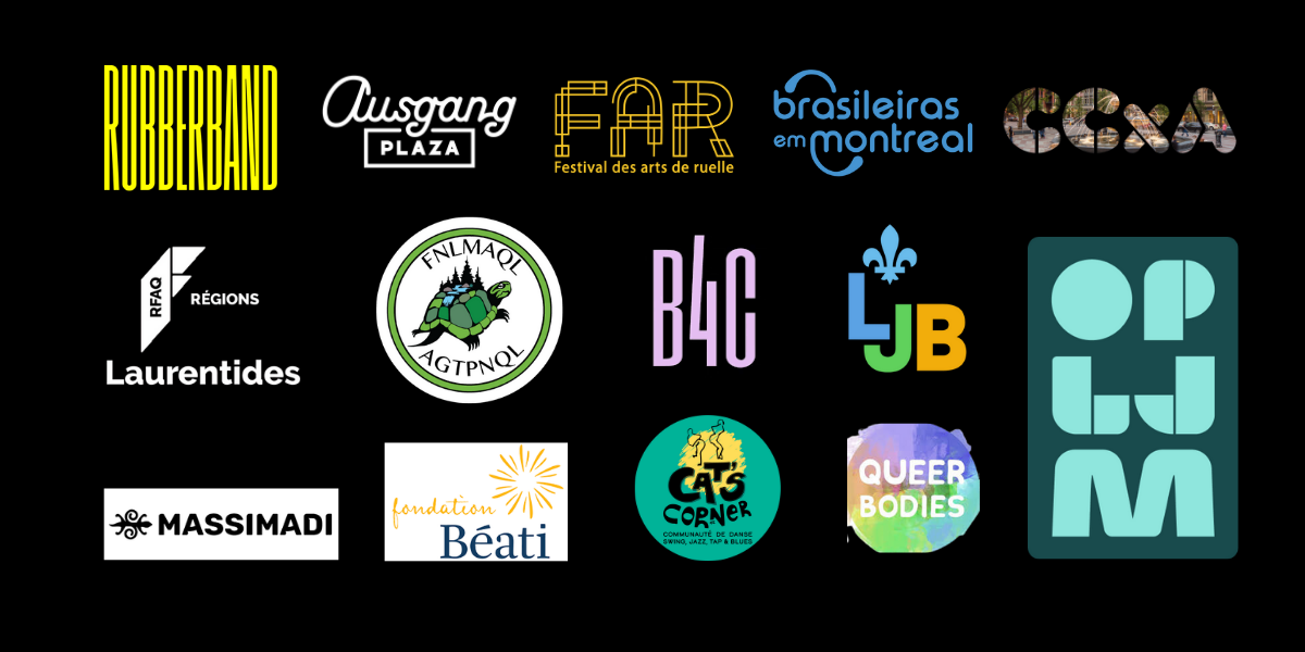 Mes clients: Rubberband, Ausgang Plaza, CCxA, Queer Bodies MTL, FAR, Ballroom for community aka B4C, Massimadim Fondation Béati, OPLJM