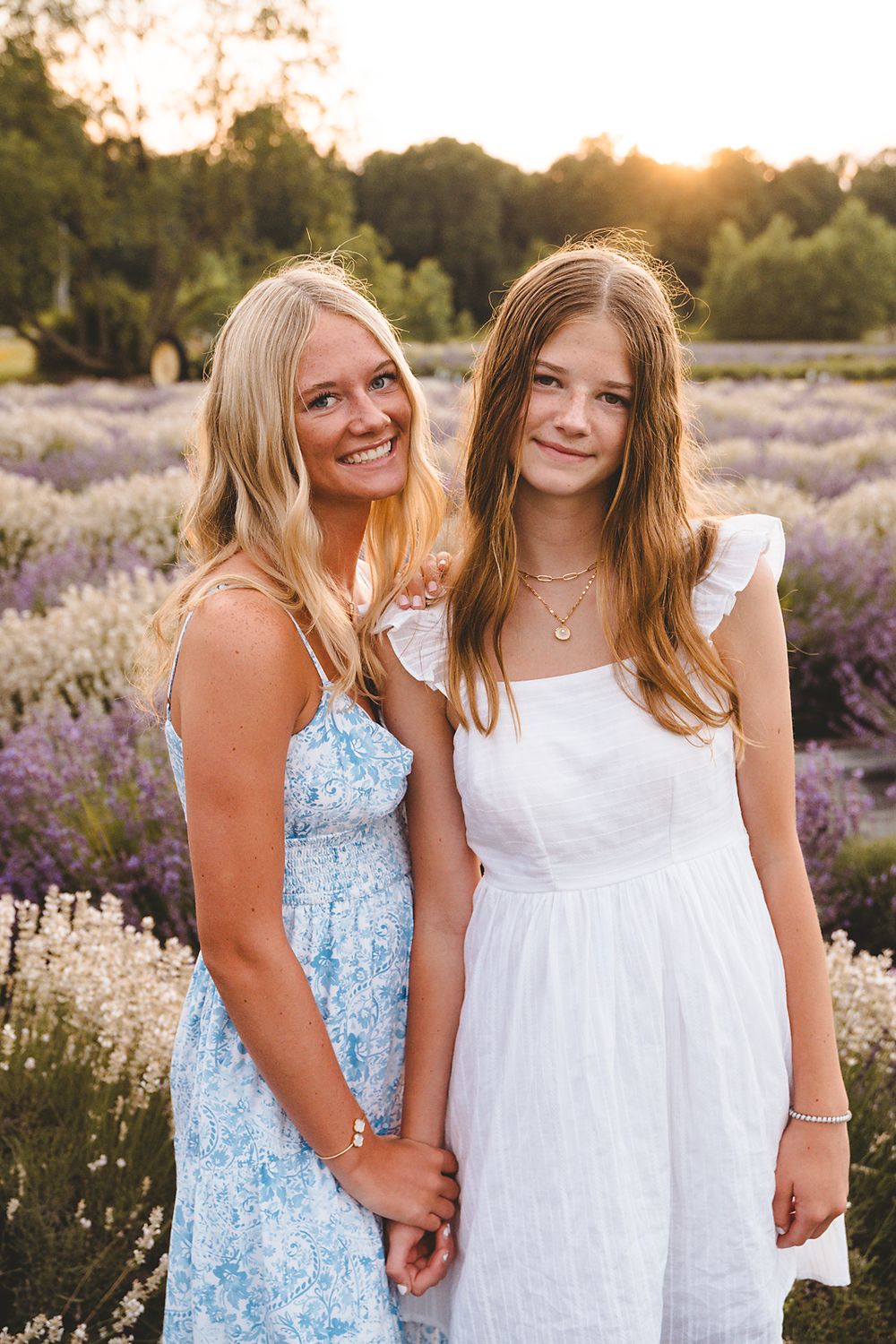 lavender fields, spring, Michigan, sisters
