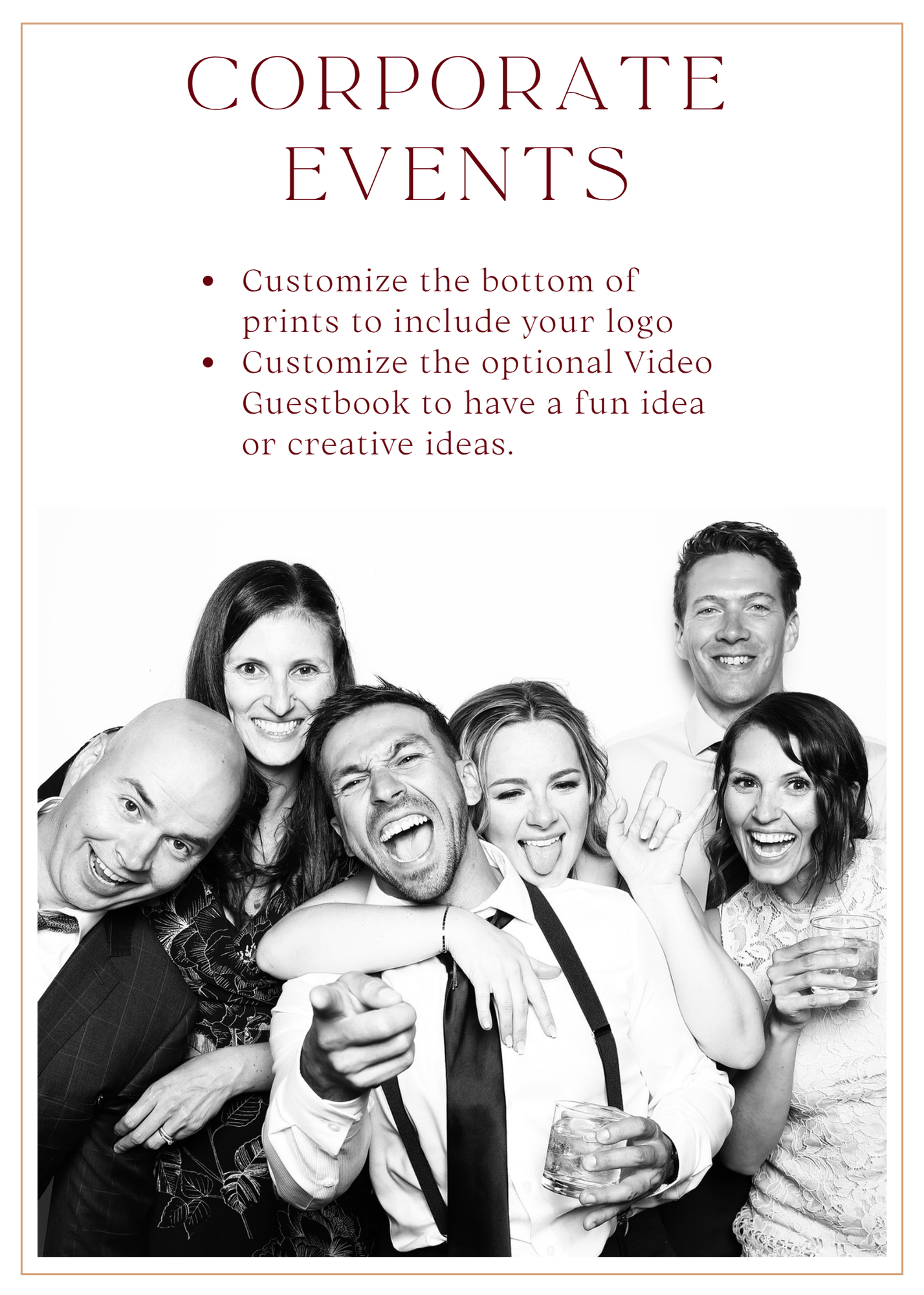 Photo booth collage showing groups of people having fun and laughing together at events.