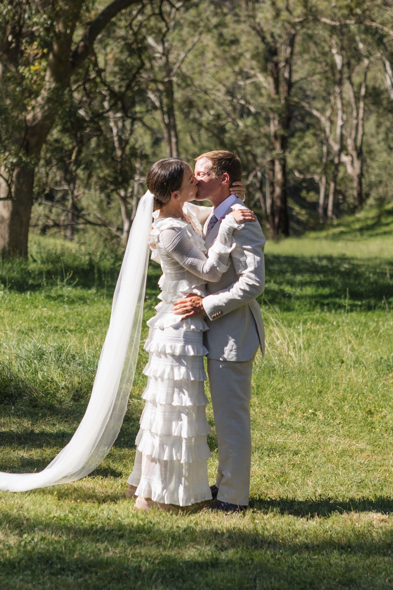 First kiss for bride and groom at Scone NSW Country Wedding