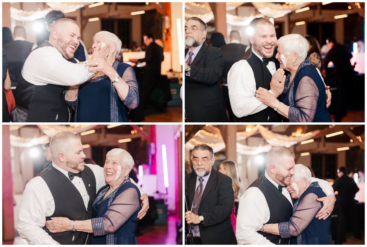Wedding reception dance floor filled with guests enjoying intimate dances together.