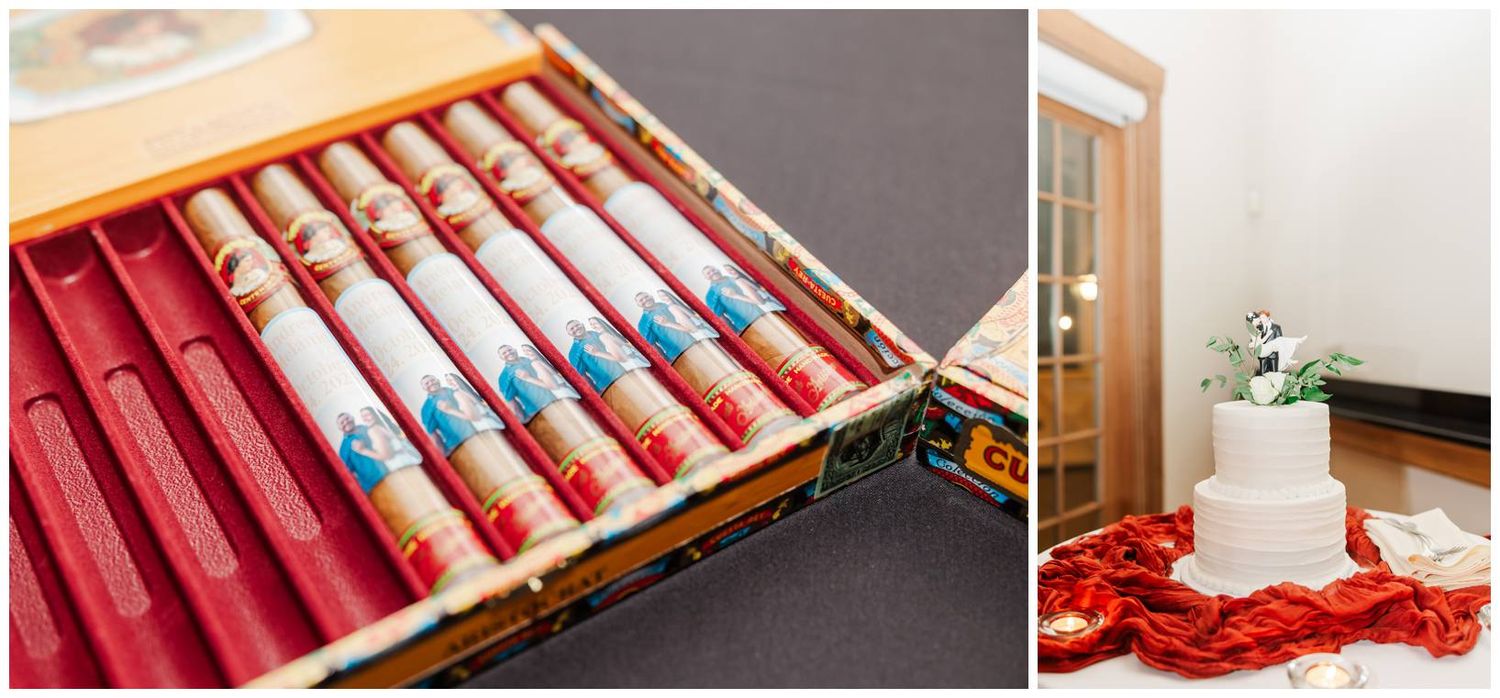 Decorative red and blue paper scrolls arranged neatly in wooden display cases.