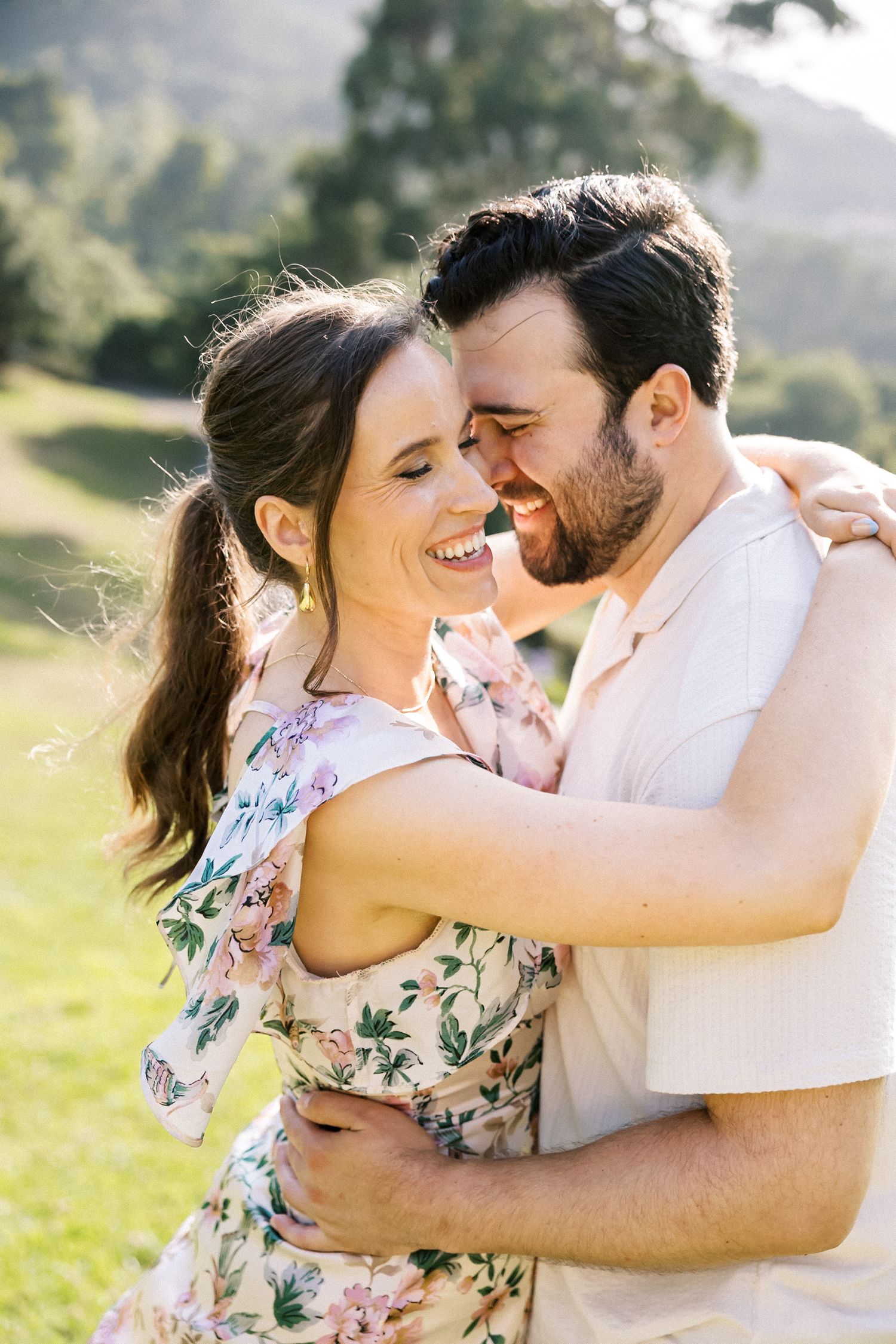Romantic portrait with Sintra hills landscape during engagement session