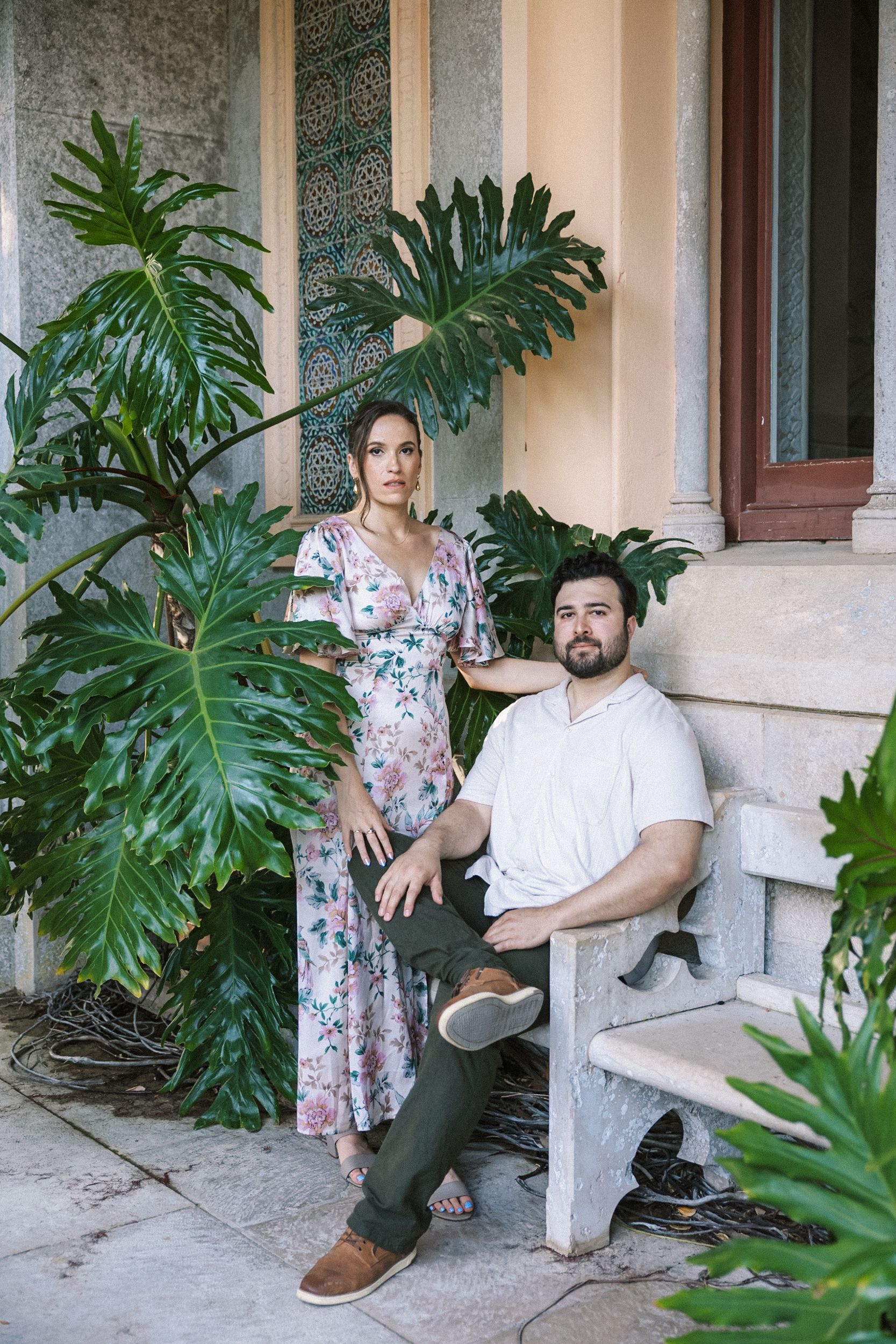 Editorial engagement portrait at Palácio de Monserrate in Sintra Portugal