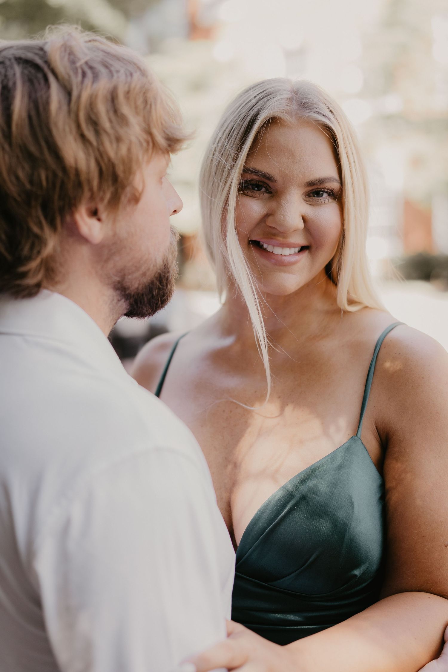 bride looking at camera before lenoir city courthouse ceremony