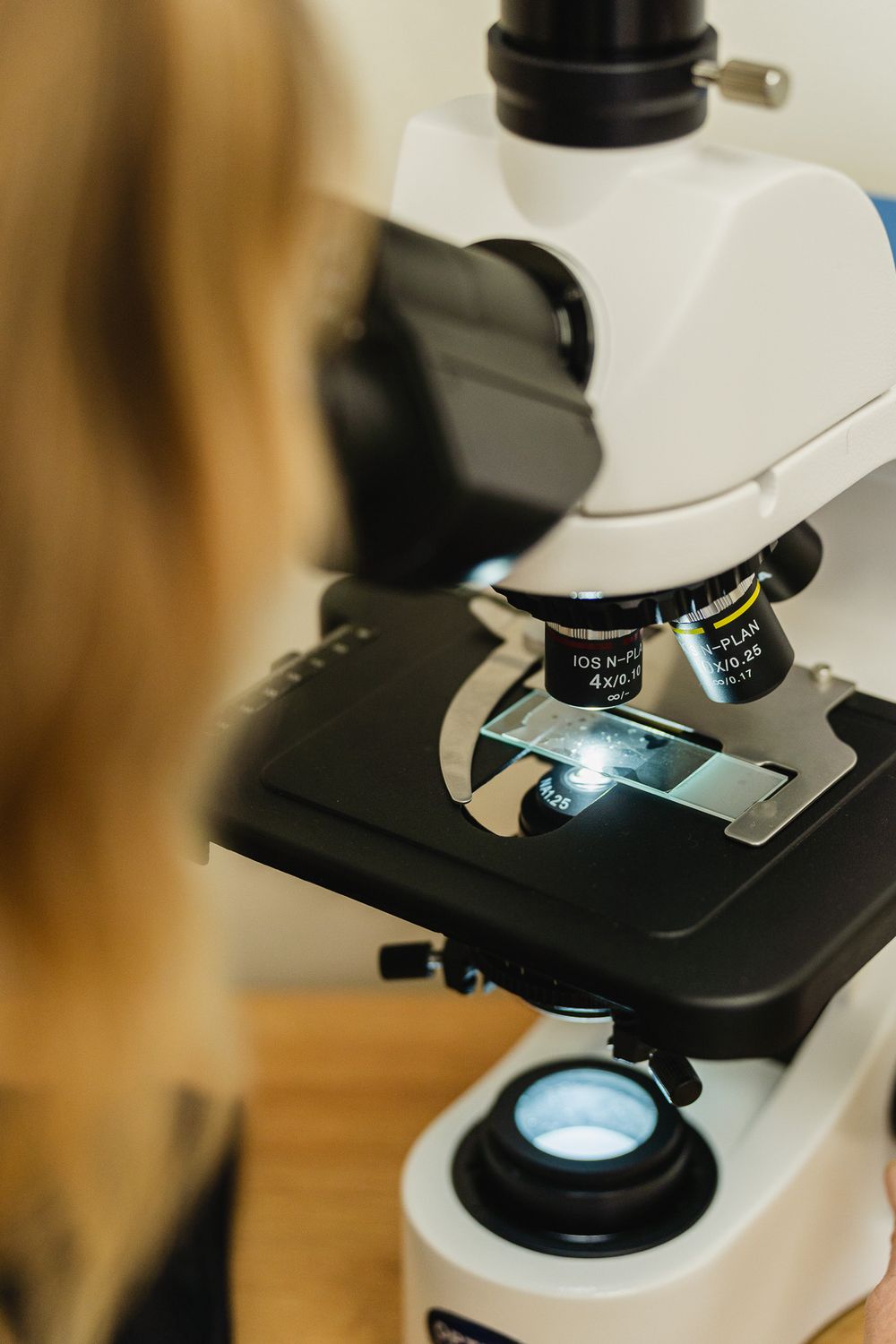 Close-up of Jill’s trichology microscope captured during her Eagle Rock branding photoshoot in Los Angeles.