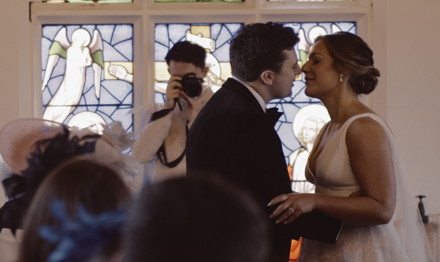 Rebecca and Andy on their wedding day at Thicket Priory in North Yorkshire