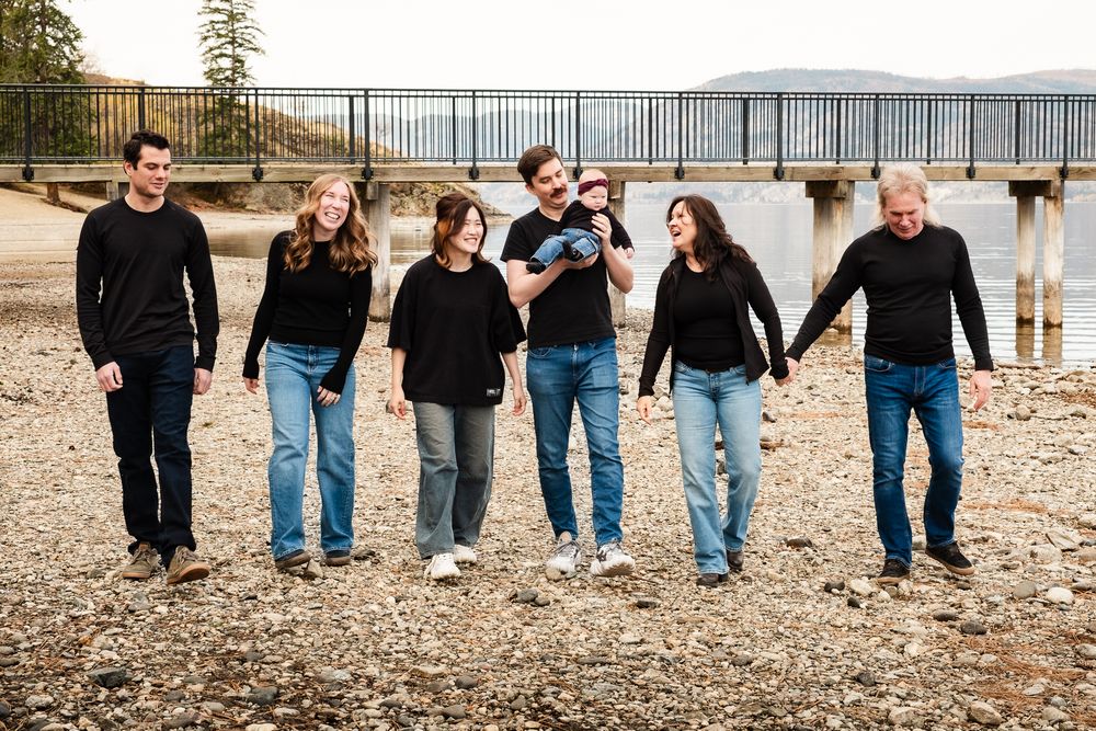 family portraits on the beach, wooden bridge