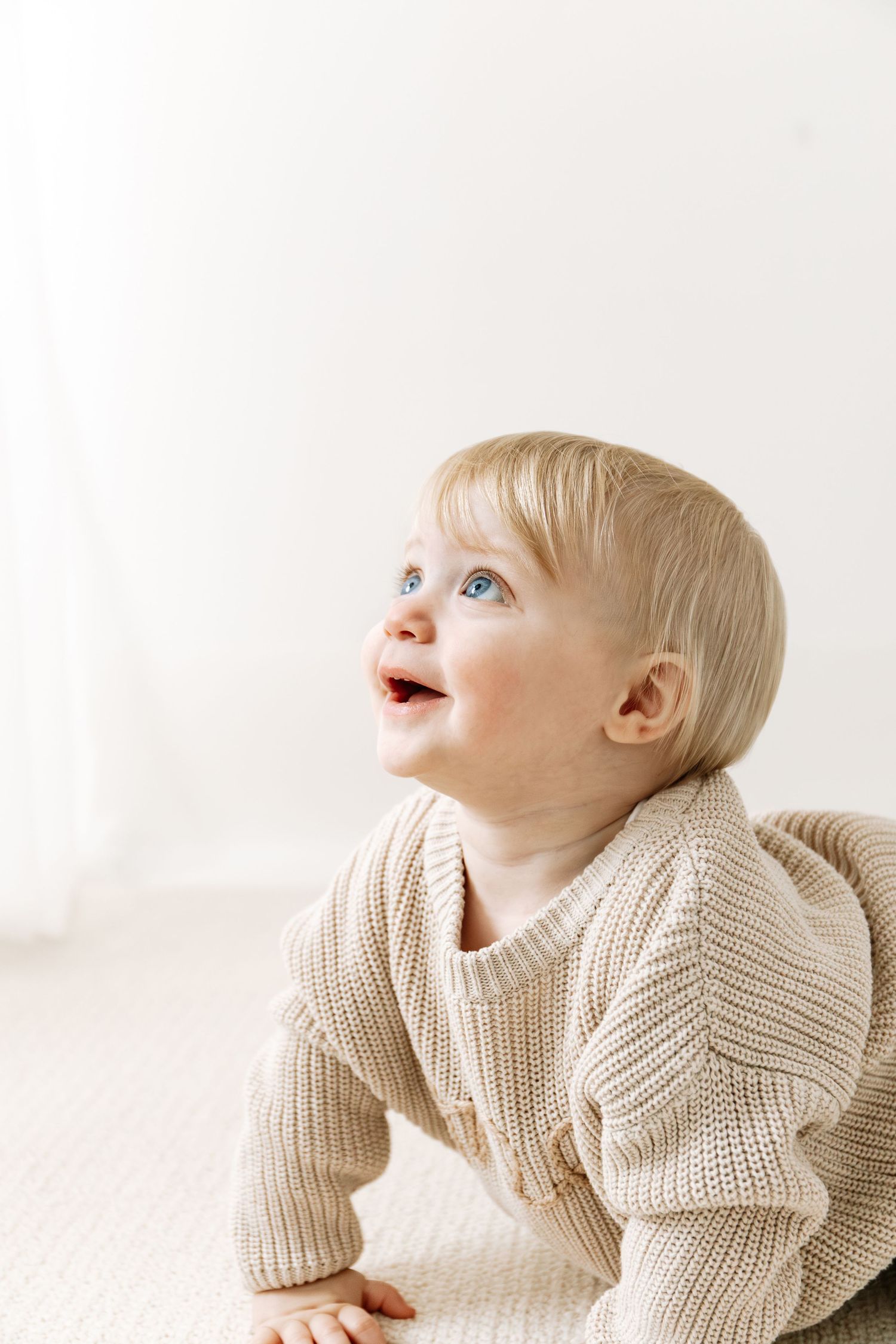 Baby turning one photoshoot Nottingham cosy studio natural styling