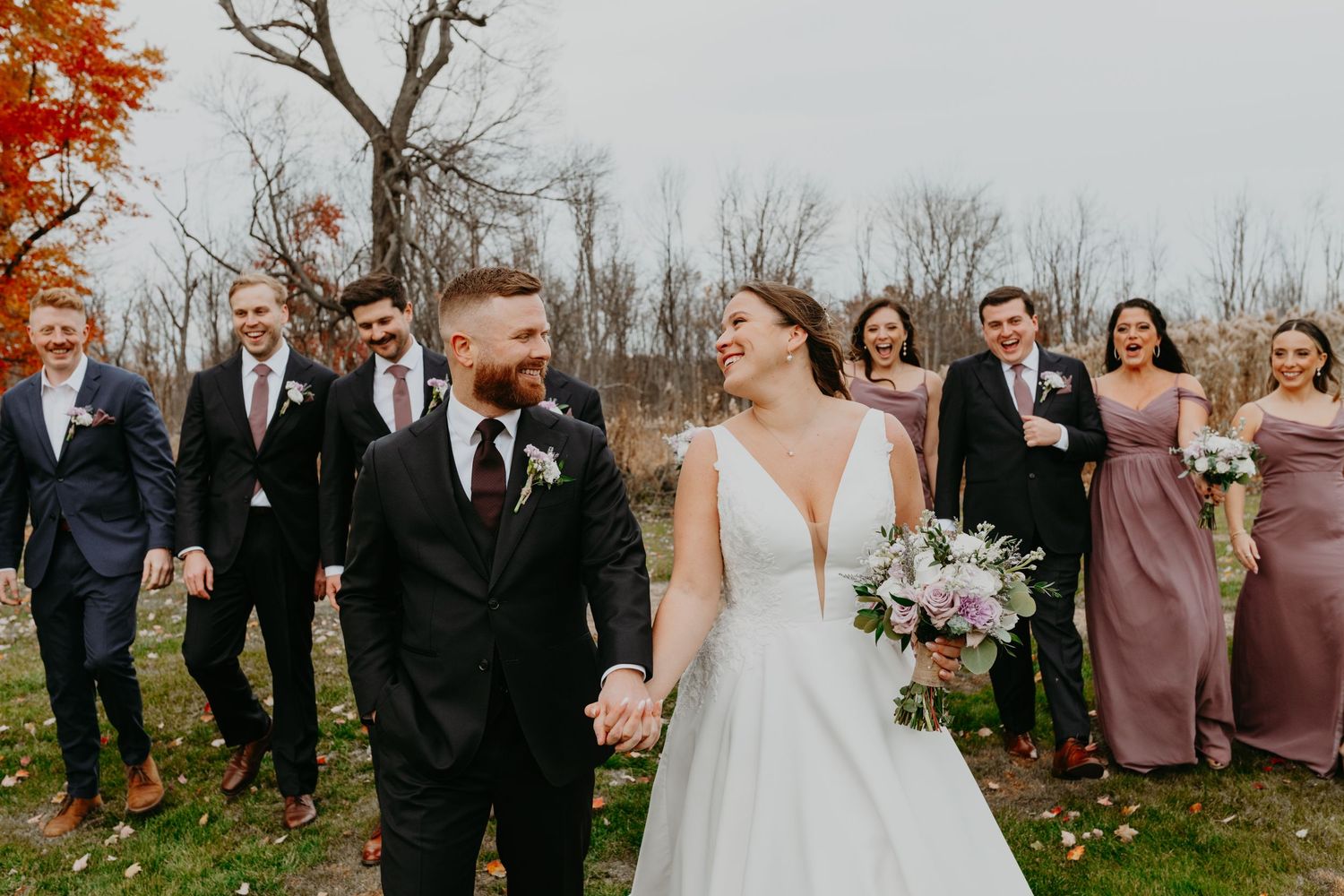 Fall wedding portraits on the golf course grounds at Galloping Hill Golf Course
