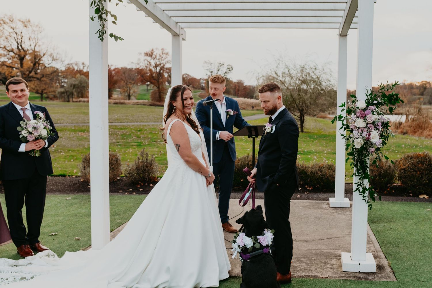 Bride and groom exchanging vows at Galloping Hill Golf Course wedding ceremony in Kenilworth NJ
