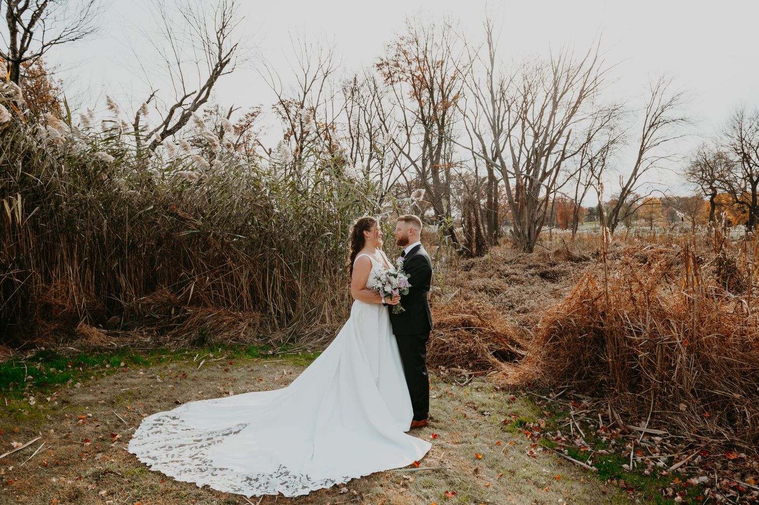 Central New Jersey wedding photographer capturing couple portraits at Galloping Hill Golf Course