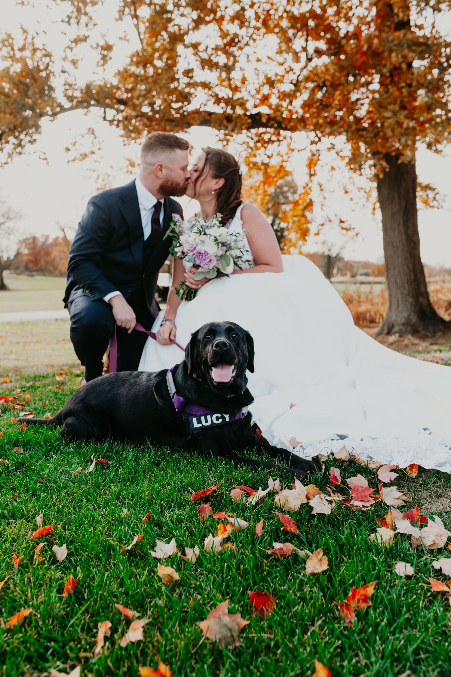 Fall wedding portraits on the golf course grounds at Galloping Hill Golf Course