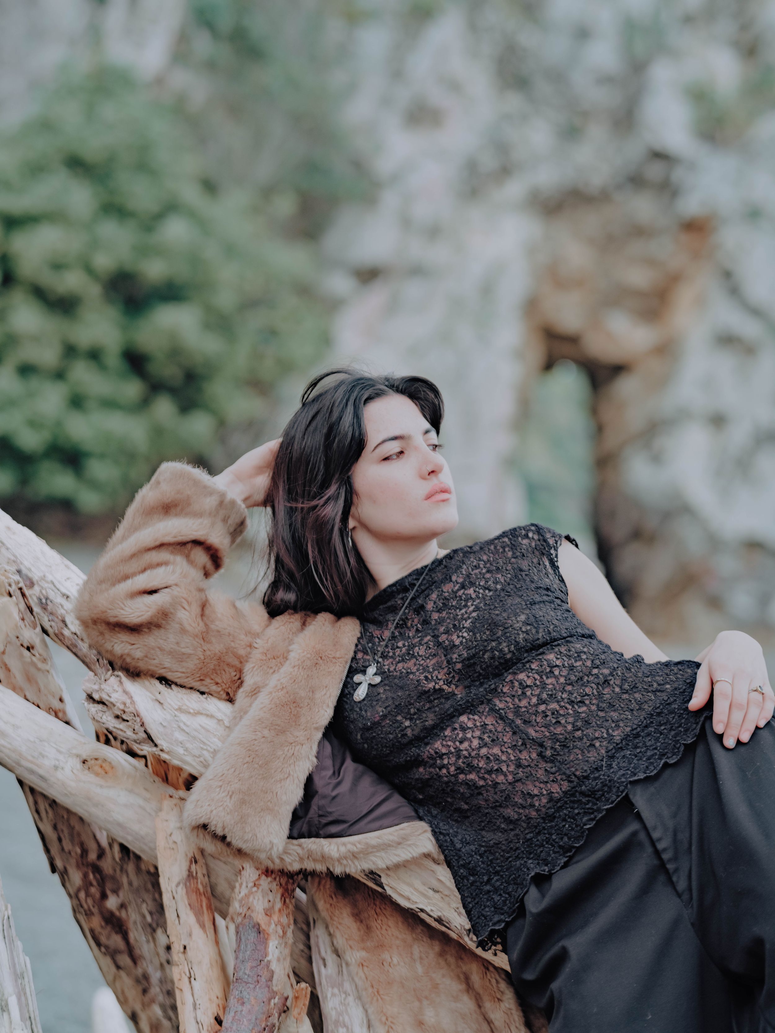 Argentinian model posing in breaker bay, Wellington, New Zealand, 2025