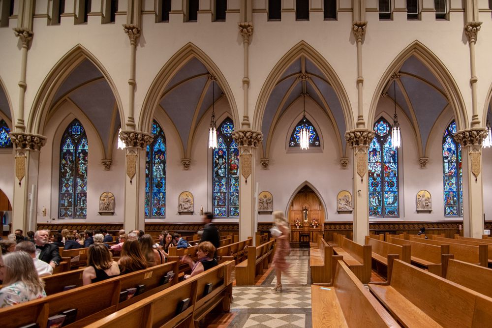 Church view from the side in a pew