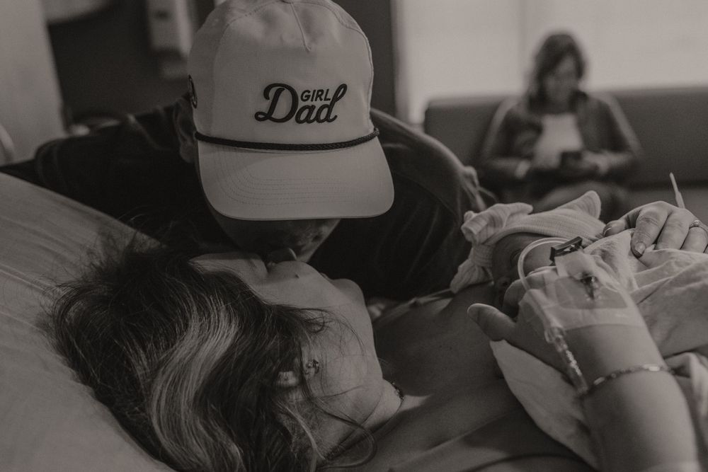Hospital birth photography sequence showing support and care during labor process.
