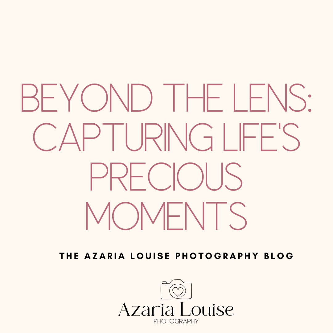 Pink text logo for Beyond the Lens photography blog featuring minimalist camera icon and Azaria Louise branding.