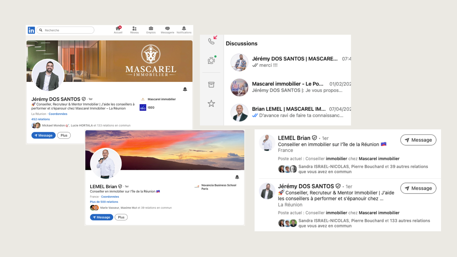 A collection of social media posts and comments arranged in a grid layout showing multiple conversation threads.