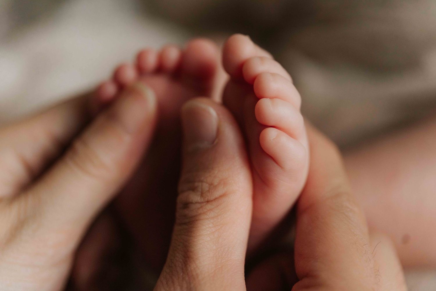 Close-up view of hands clasped together in prayer or meditation against a soft blurred background.