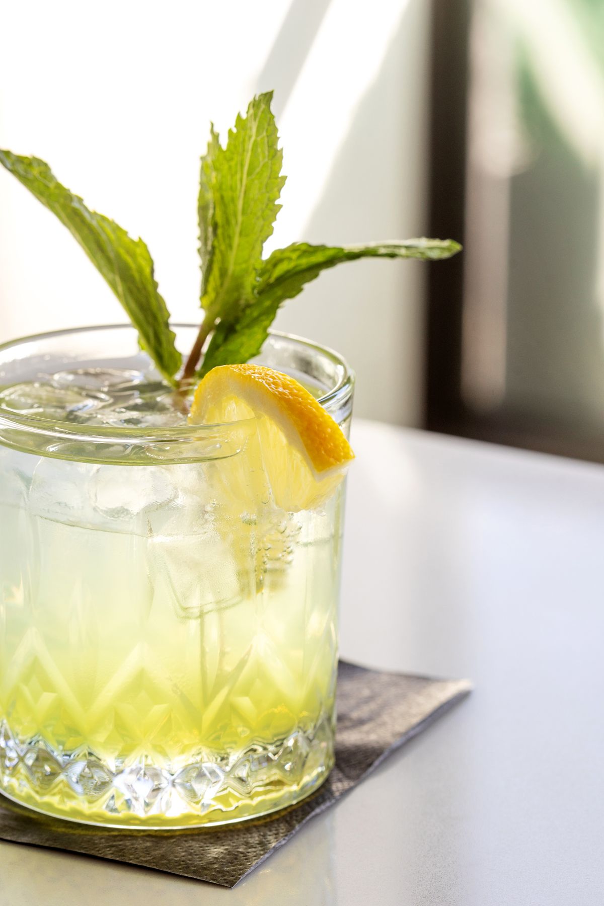 Sparkling Bombay Mediterranean Lemon at Glow Cafe. Glow Day Spa in Barrie. Beautiful Cocktails with spa beauty services in Barrie area. LLBO
