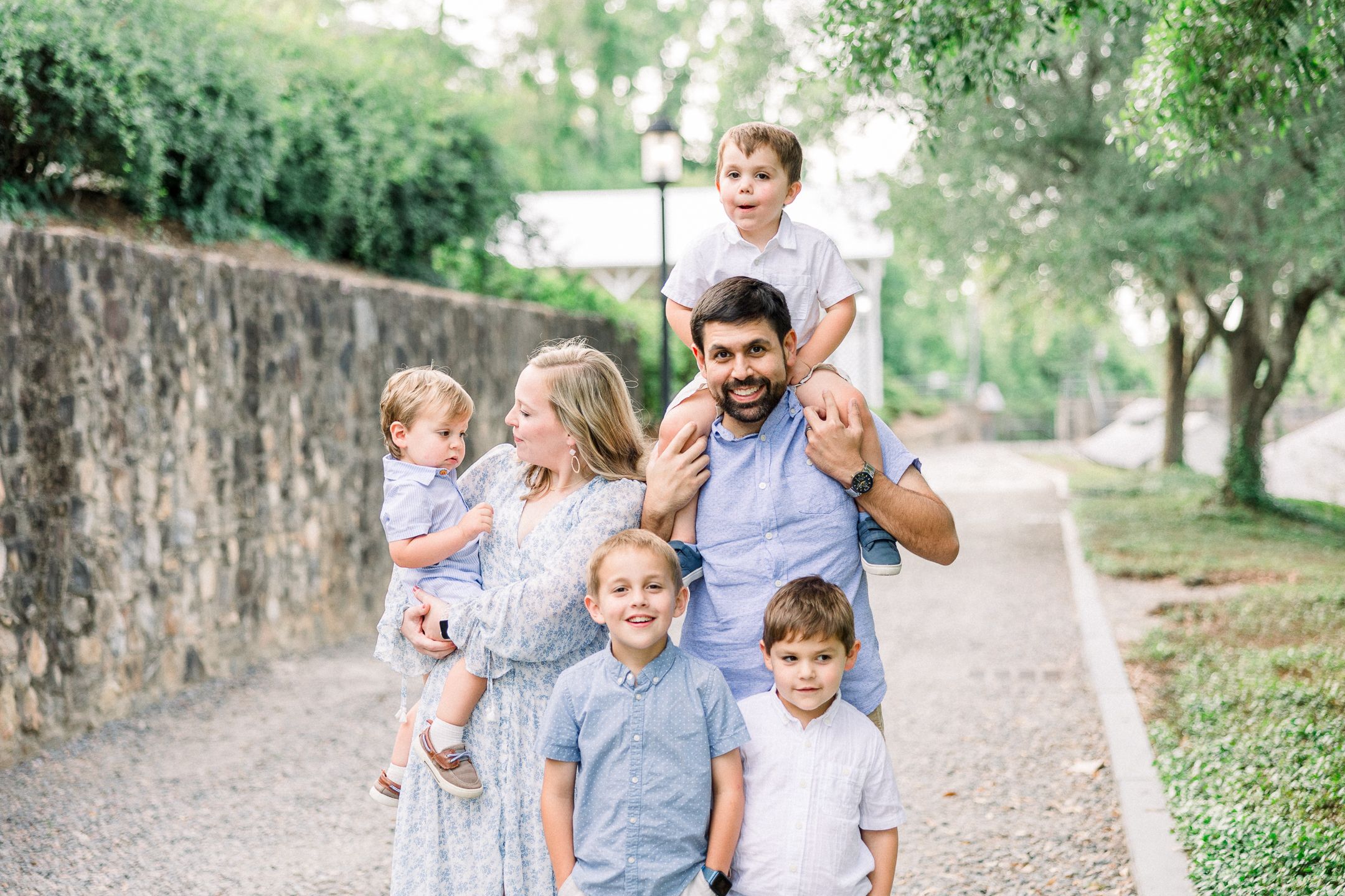 Family of six during sunset family session at Savannah Rapids Augusta