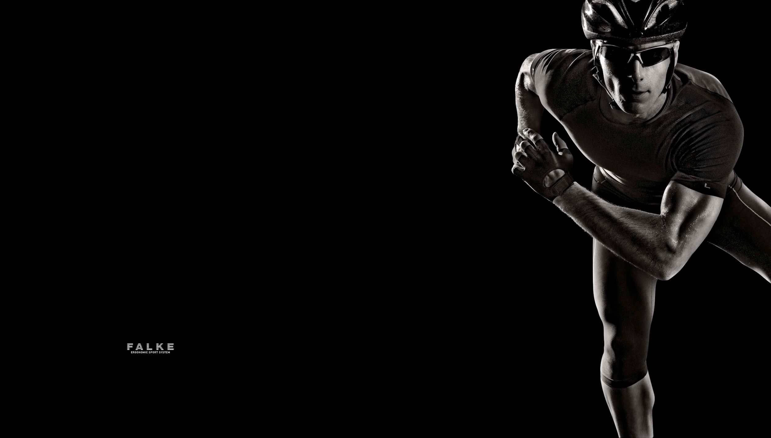 Muscular athlete in dynamic running pose wearing helmet against black background, showcasing strength and speed.