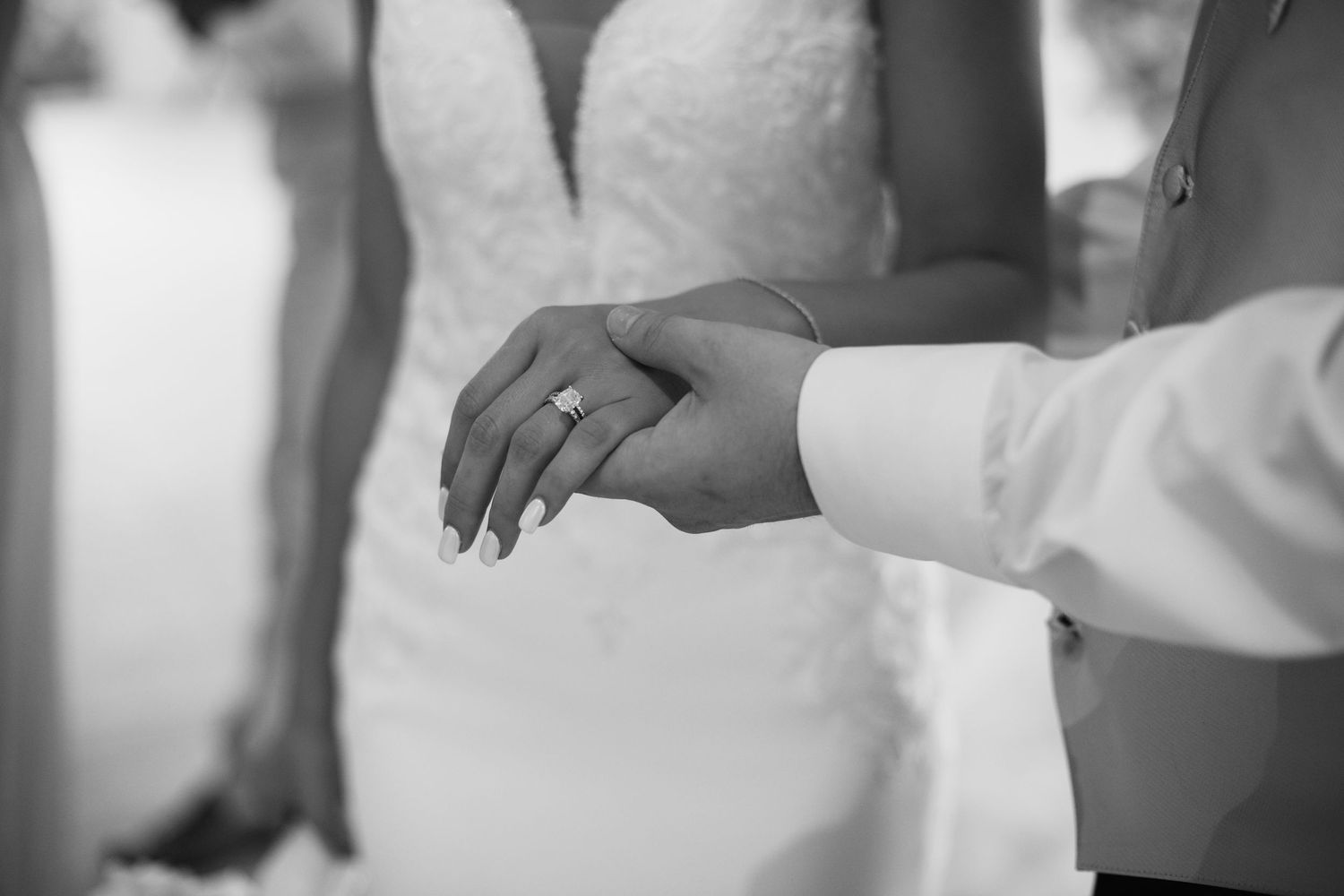 Close up of the brides engagement ring.