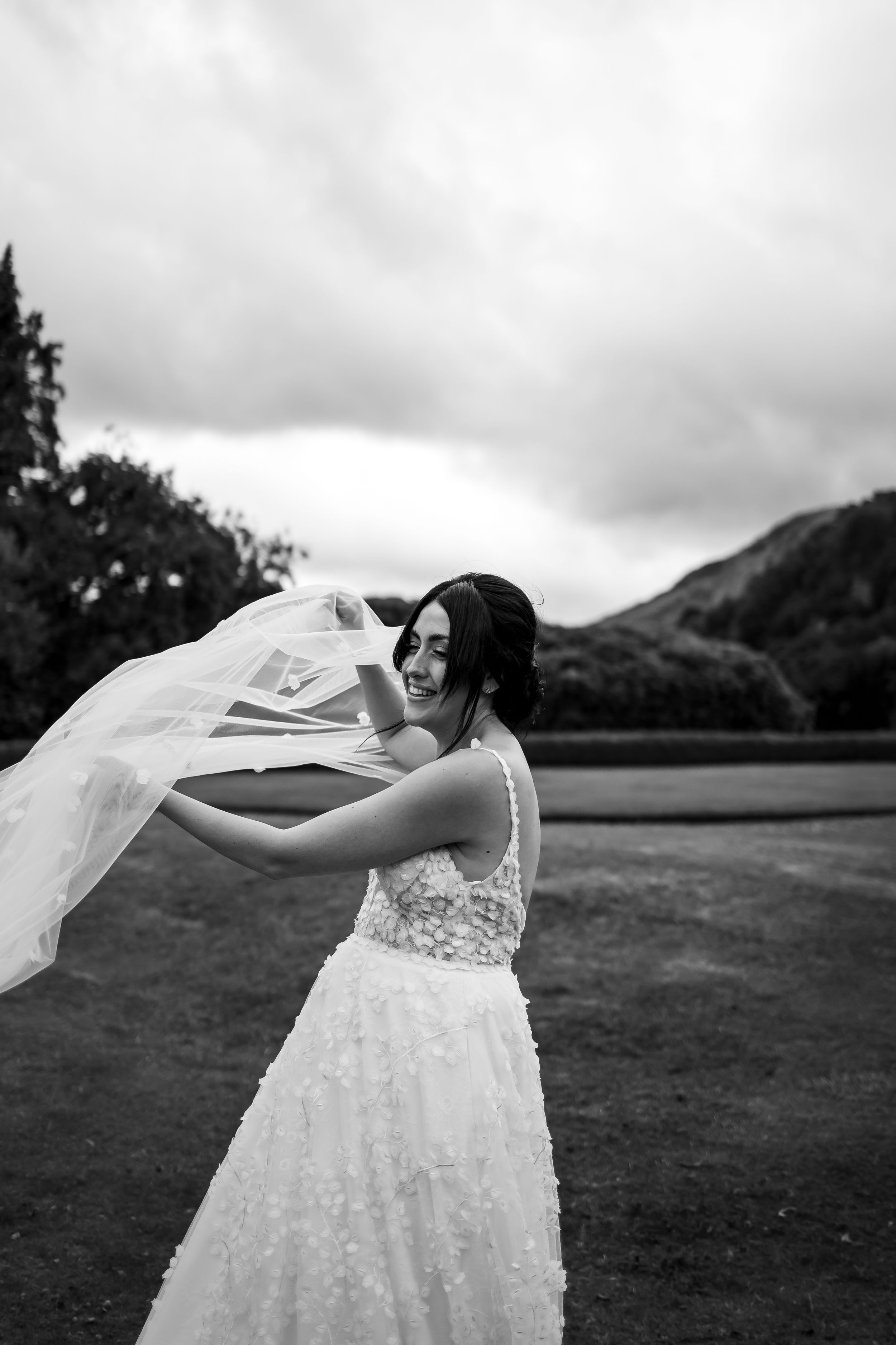 wedding photography in Cumbria - bride catching her veil