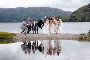 wedding photography in Cumbria - lake side fun group photo