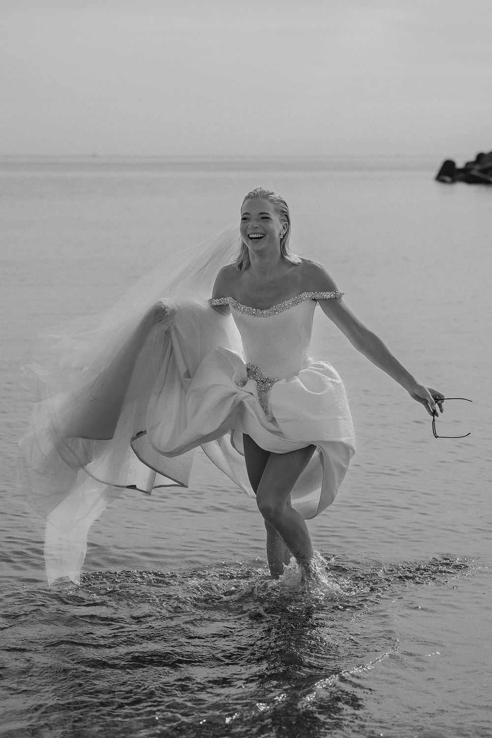bride on the sea have fun