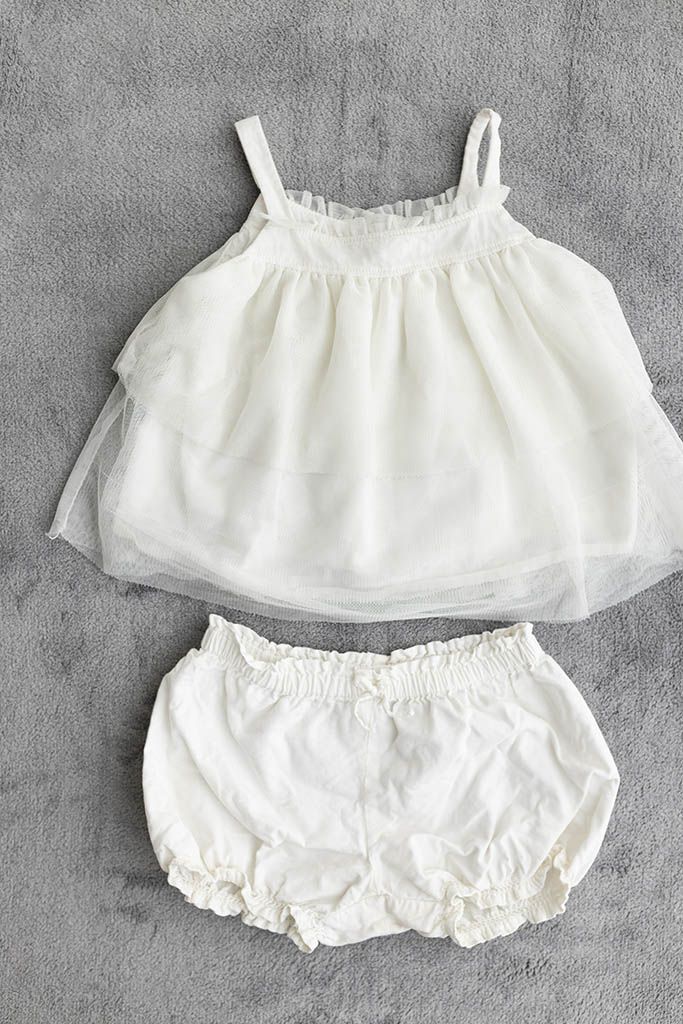 White tulle baby dress with matching bloomers for Murrieta sitter session.