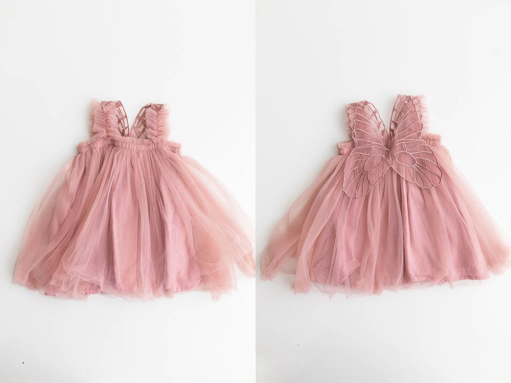 Dusty pink tulle baby's butterfly dress from professional photographer's client closet in Temecula.