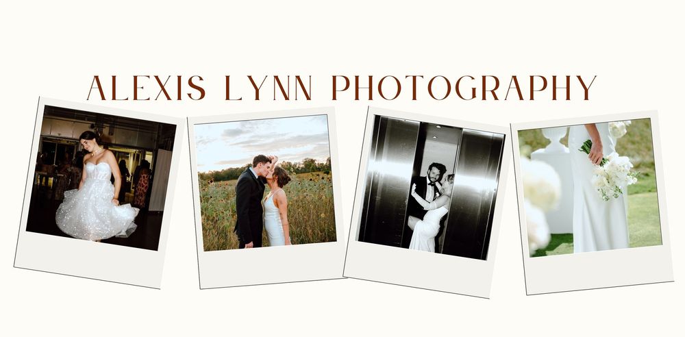 A horizontal banner showing multiple wedding and portrait photography images arranged in a staggered layout.