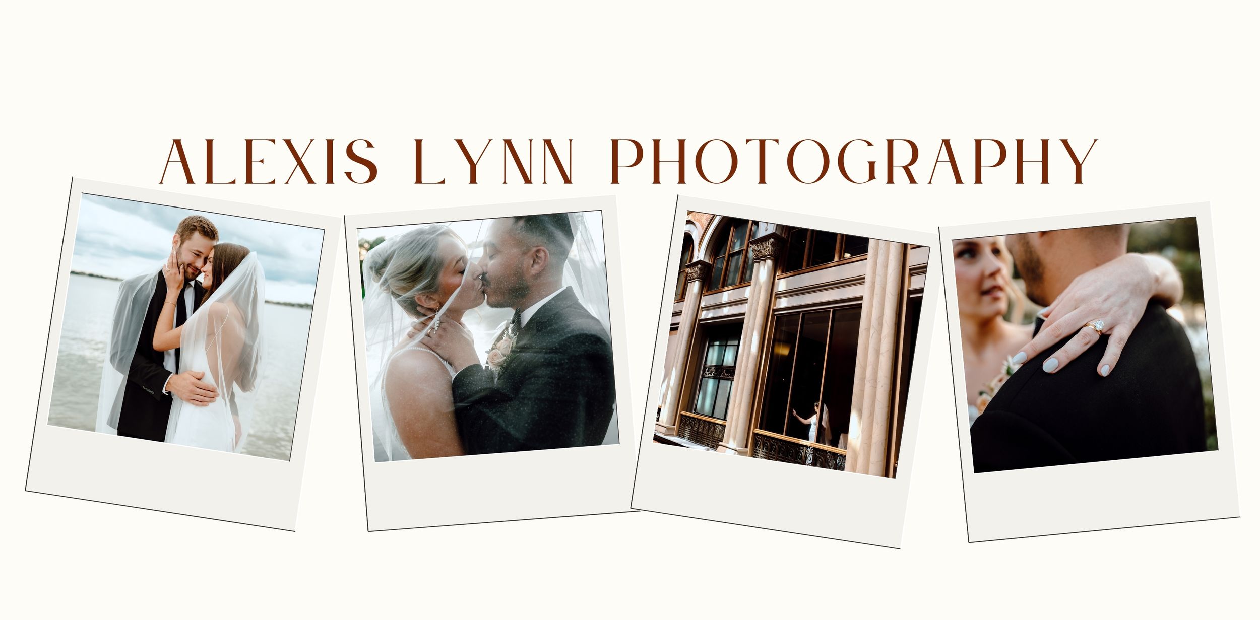 A photography studio website header displays a logo and portfolio images arranged in a polaroid-style layout.